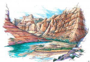 Artists rendering of proposed tram from east rim of Grand Canyon to Colorado River Artists rendering of proposed tram from east rim of Grand Canyon to Colorado River